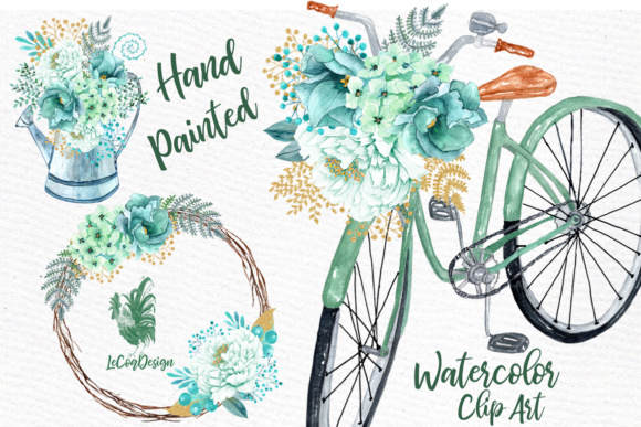 Download Mint Watercolor Flowers WATERCOLOR CLIPART  Spring Flowers Wedding Clipart Floral Clipart Floral Wreaths - Watercolor flower Collection