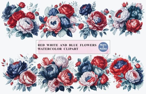 Download Red White and Blue Flowers, Watercolor - White Collection