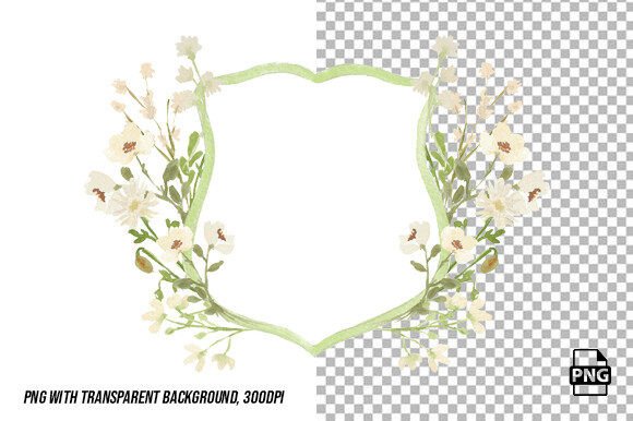 Download White Wildflowers Watercolor Crest PNG - White Collection