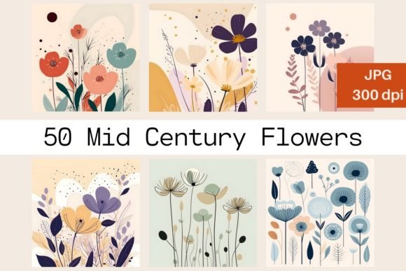 Download Digital Set 50 Mid Century Flowers 702 - Premium Resources