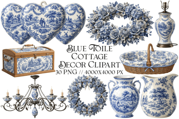 Download Blue Toile Cottage Decor Clipart - Oil Collection
