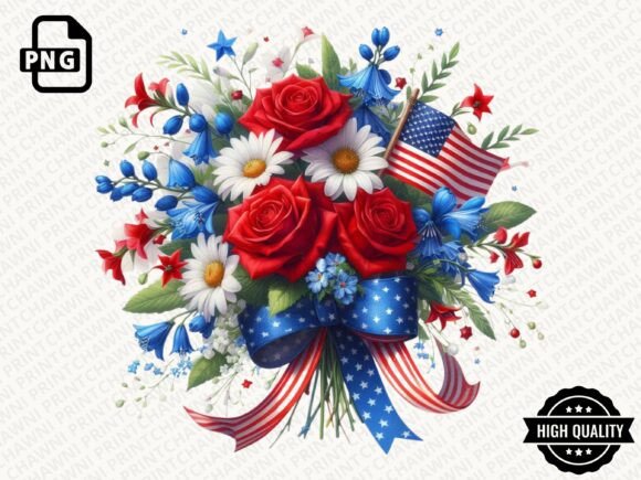Download Patriotic Flowers American Flag Clipart - Premium Bundle