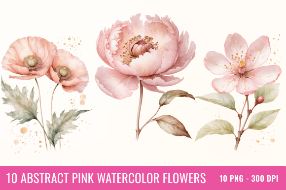 Download Abstract Pink Watercolor Flower Bundle - Watercolor flower Collection