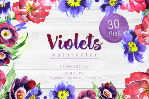 Download Cool Violets Watercolor Flower Set - Watercolor flower Collection