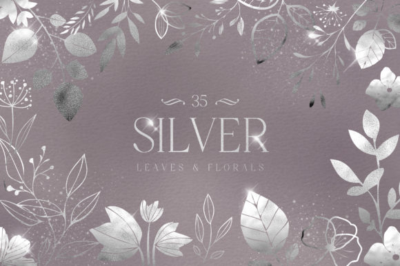 Download Silver Foil Leaves Flowers Florals PNG - Oil Collection