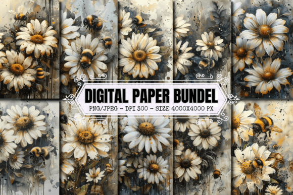 Download Vintage Daisy Printable Digital Paper - Daisy print Collection