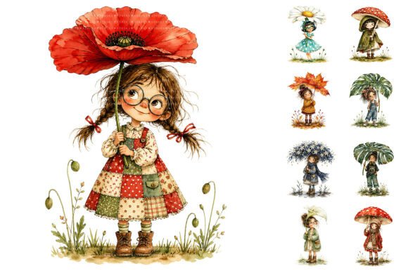 Download Watercolor Flower Umbrella Girls PNG - Premium Resources