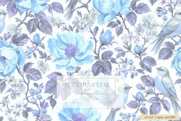 Download Dreamy Blue Floral Bird Toile Pattern - Oil Collection